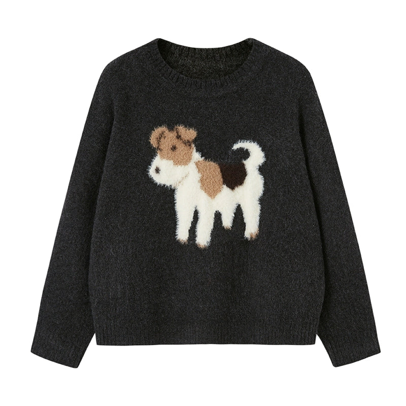 Cute Puppy Jacquard Pullover Sweater