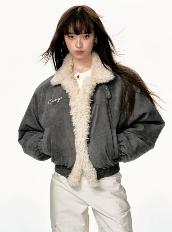 Cropped Thick Suede Imitation Lambswool Jacket