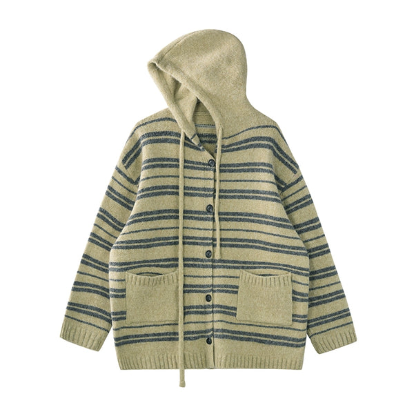 Striped Long-Sleeve Wool Cardigan