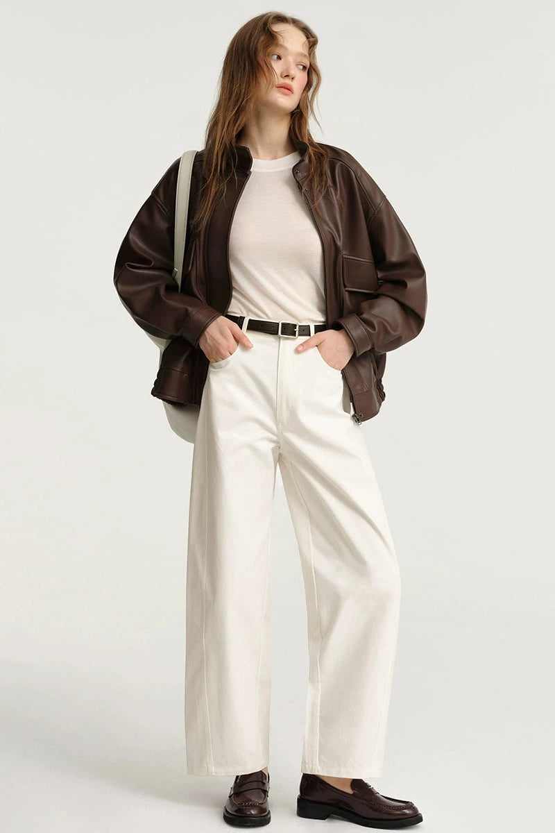 DESIGNER PLUS White Denim Wide-leg Pants Fall 2024 Premium High-Waisted Drape Versatile Straight-leg Pants