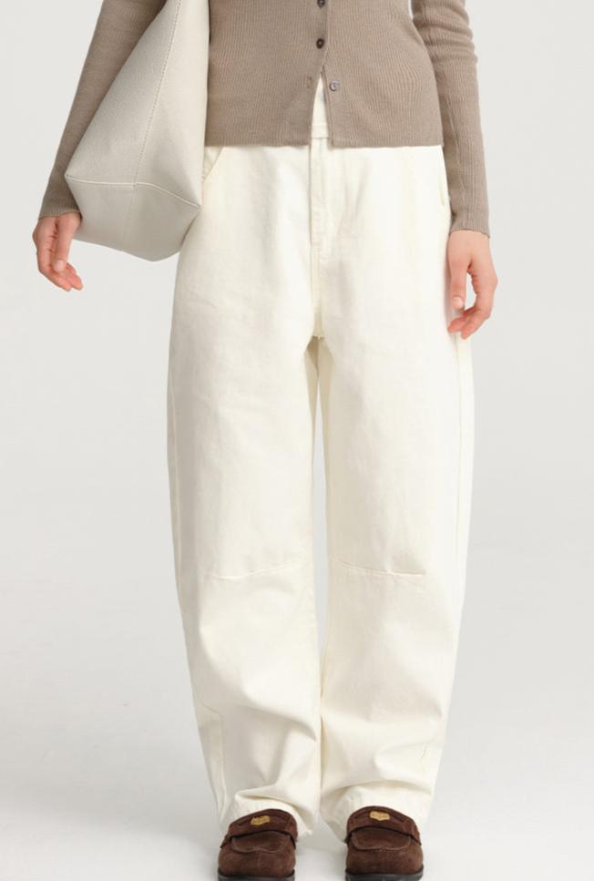 Versatile White High-Waisted Draped Jeans