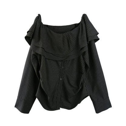 French One-Shoulder Striped Shirt