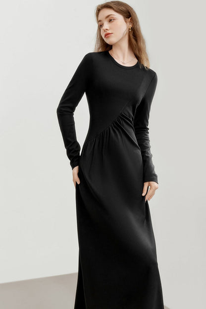 MEETLADY DESIGN SENSE SLIM BLACK LONG SLEEVE DRESS WOMEN'S FALL 2024 NEW TEMPERAMENT SLIM LITTLE BLACK DRESS