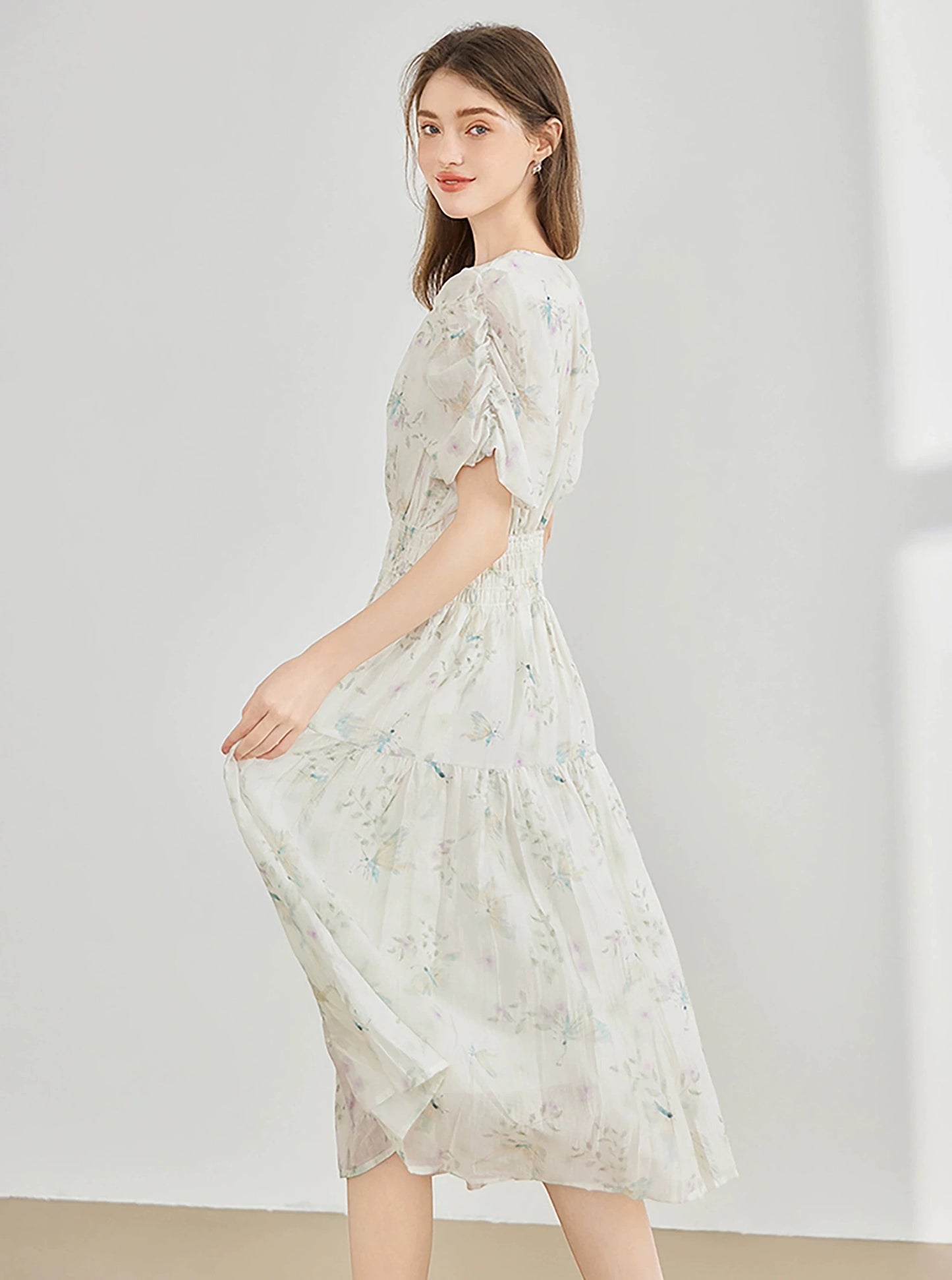 Elegant V-Neck Floral Dress