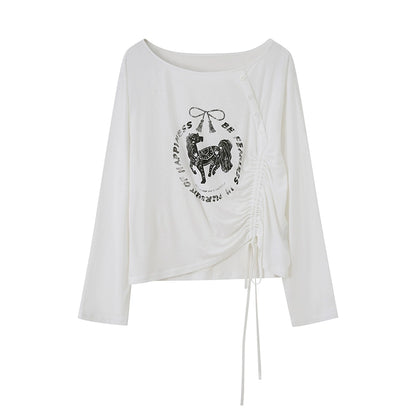 Slanted Monochrome Flower Ruffle T-Shirt