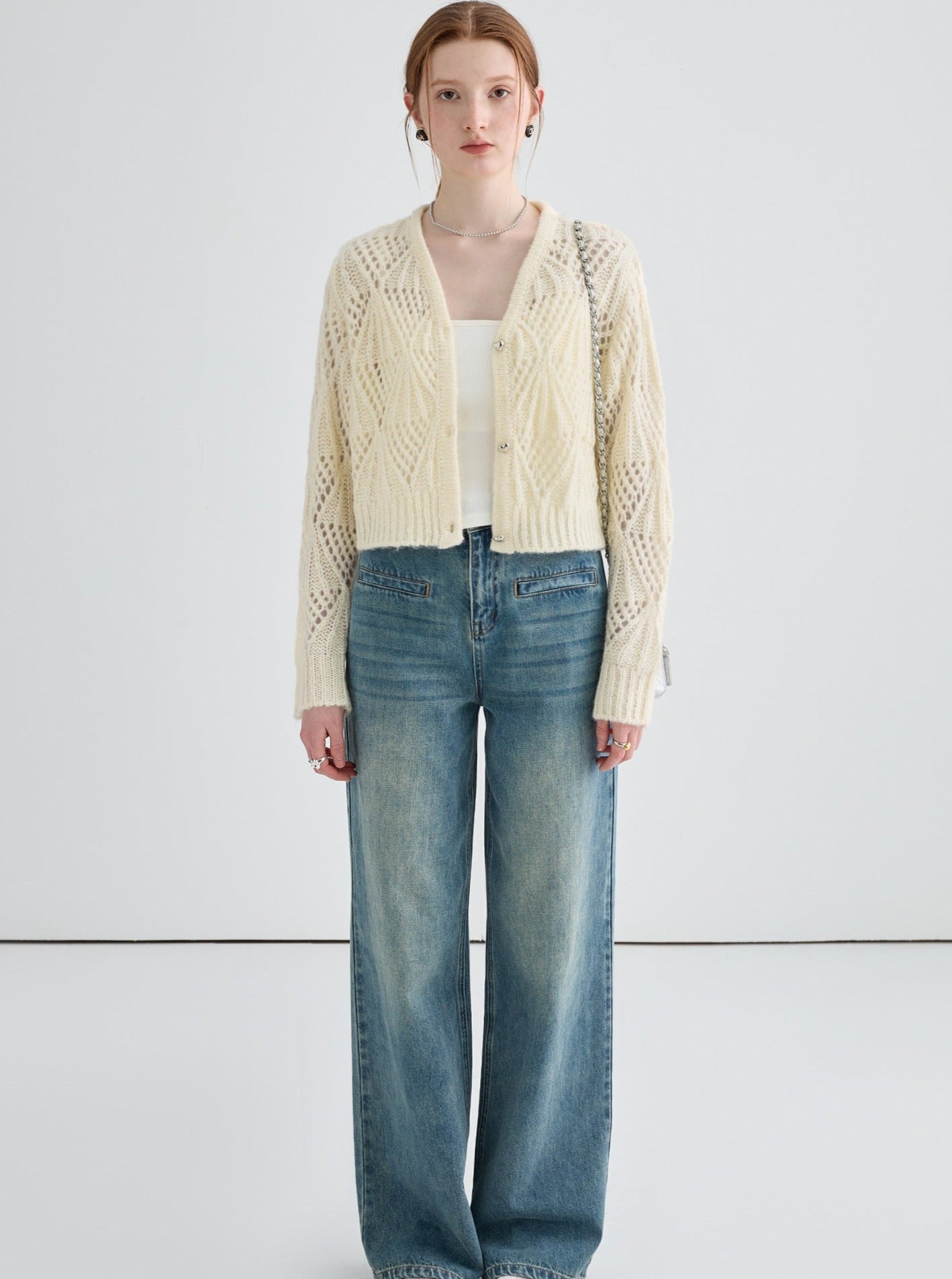 Hollow Jacquard Short Cardigan