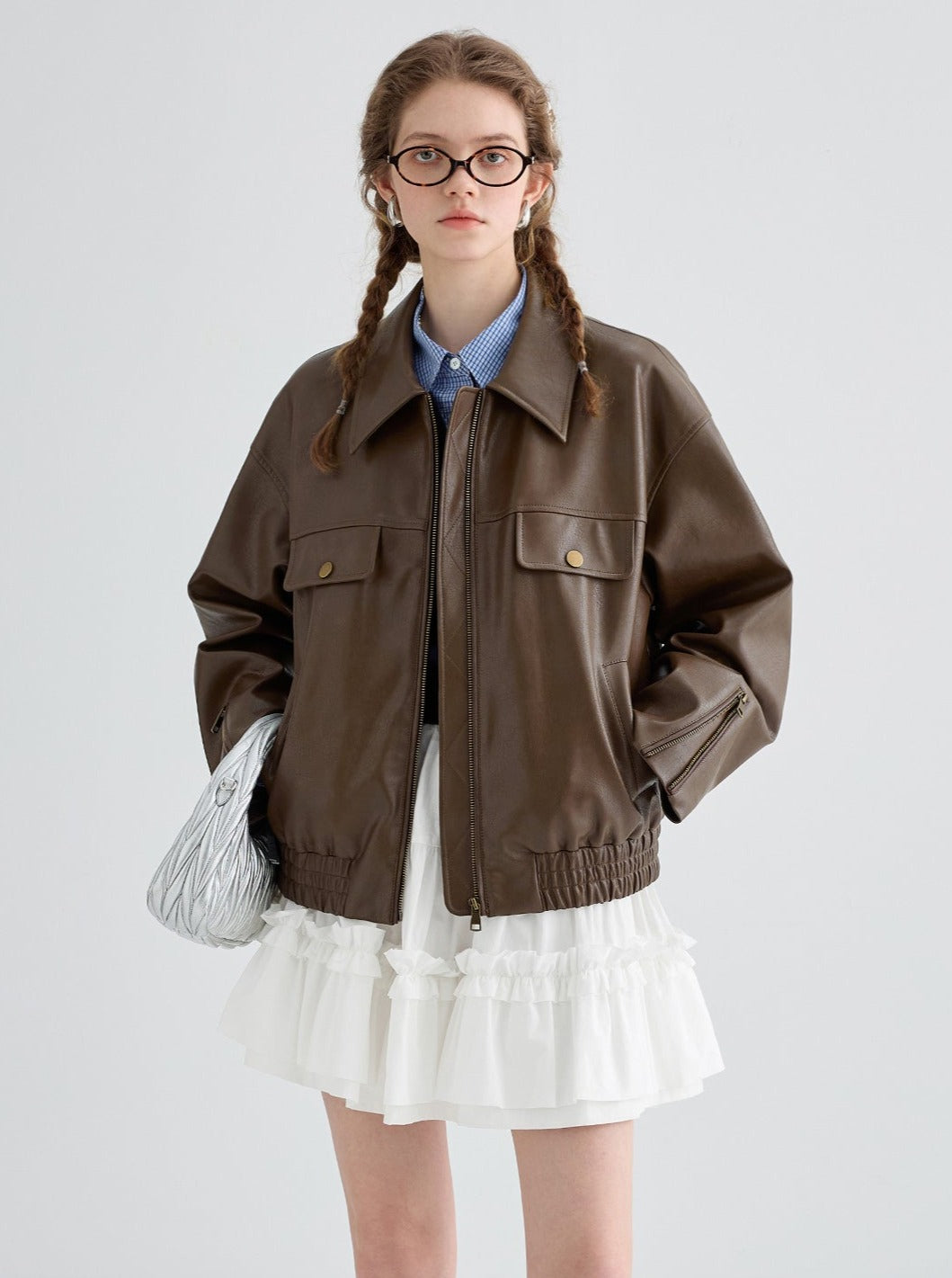 Retro temperament leather jacket