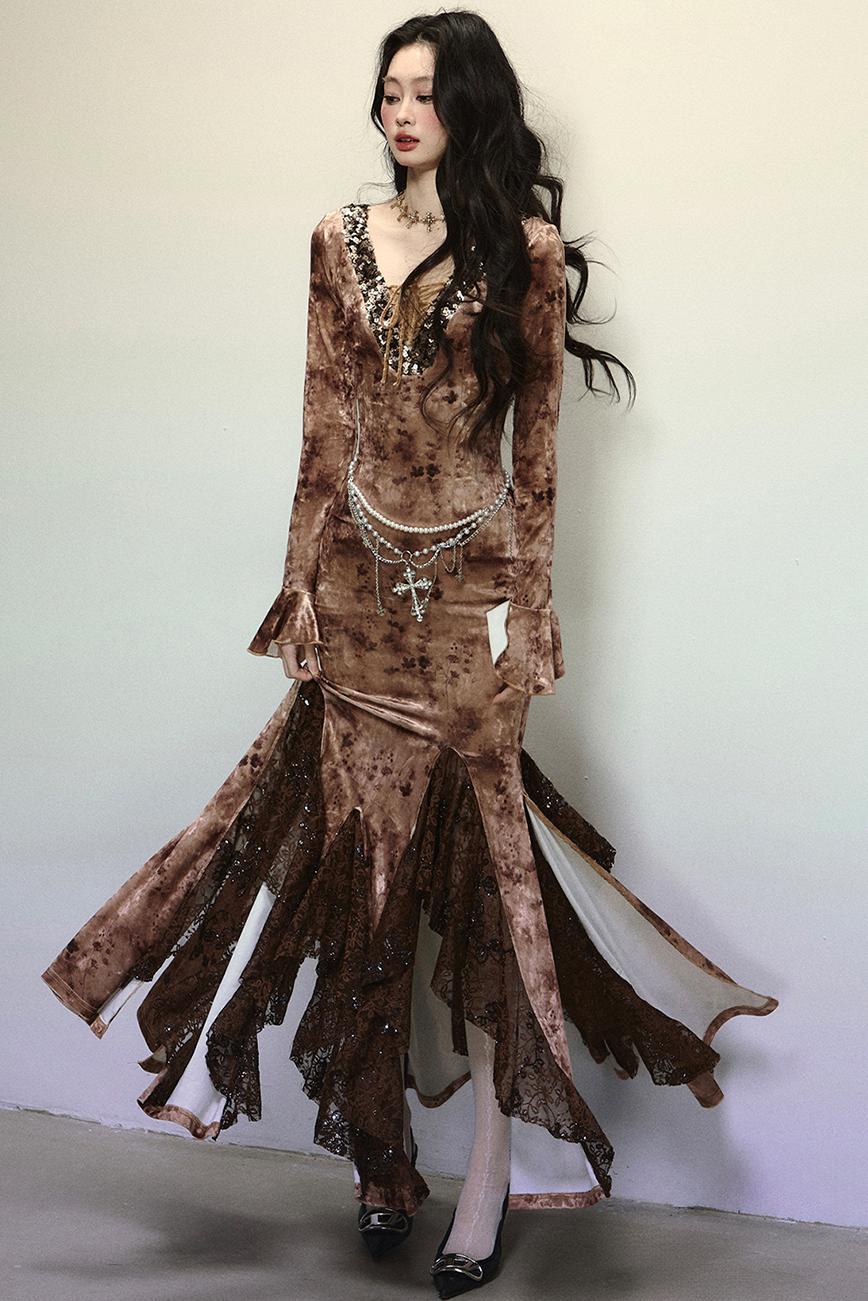 Deep V Mermaid Lace Dress