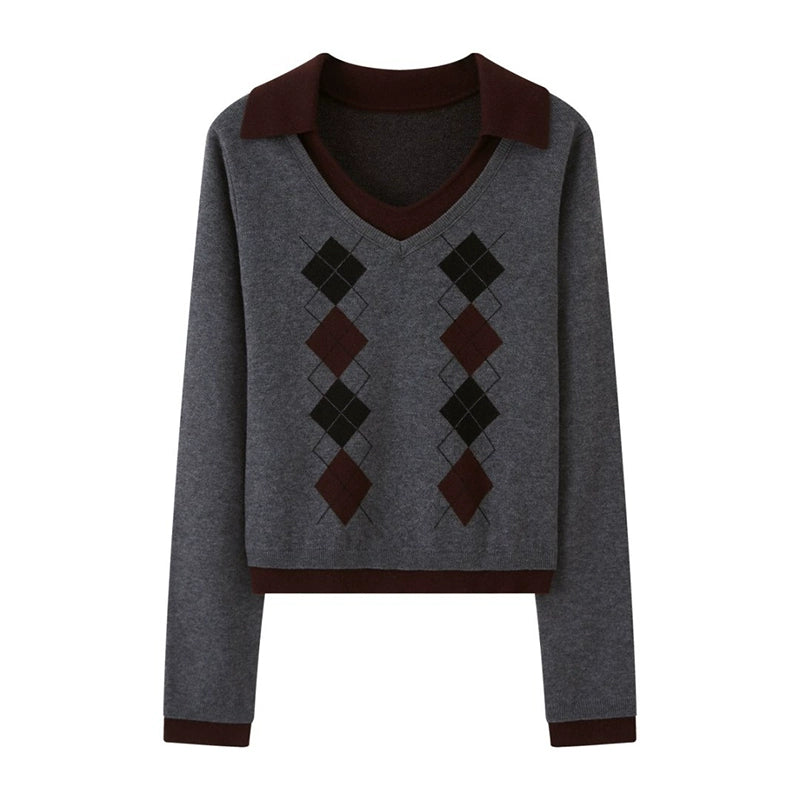 Contrast V-Neck Pullover