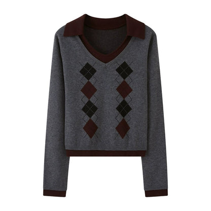 Contrast V-Neck Pullover