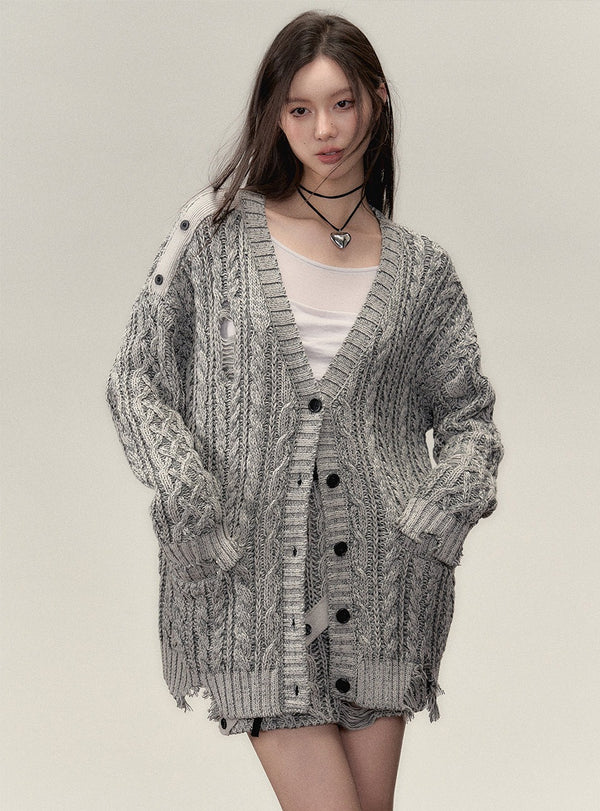 Midi slouchy knitted cardigan with skirt set