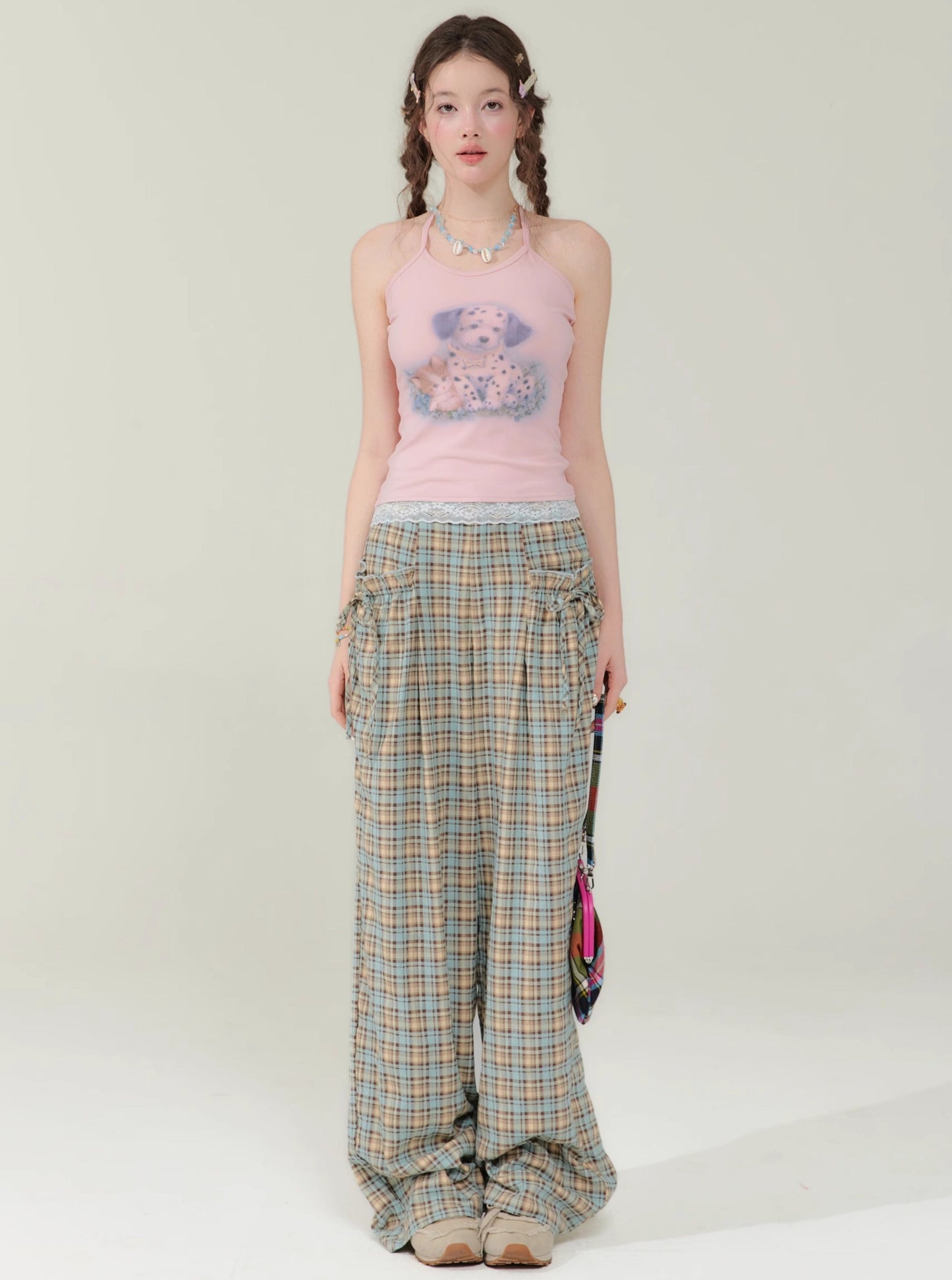 High Waist Wide Leg Plaid Pants