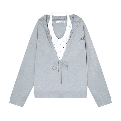 Polka Dot Hooded Vest Sweatshirt Set-Up