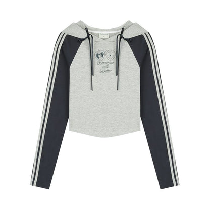 Hooded Raglan Web Ribbon Crop Top