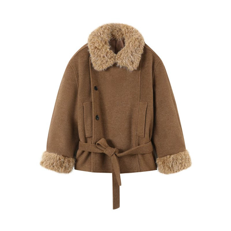 Fur Collar Thickened Woolen Coat Set-Up