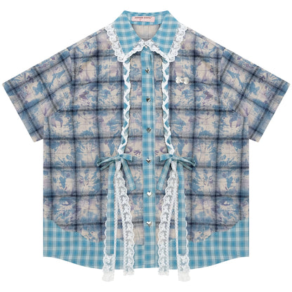 Braided Lace Plaid Blouse