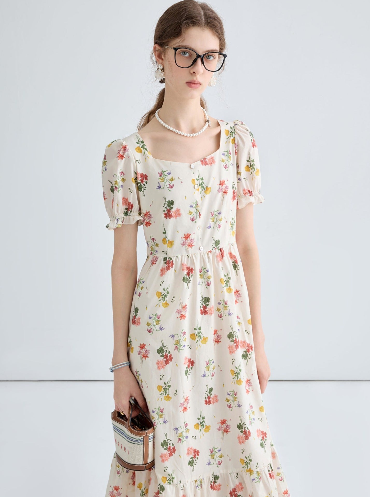 Vintage Floral Puff Sleeve Dress