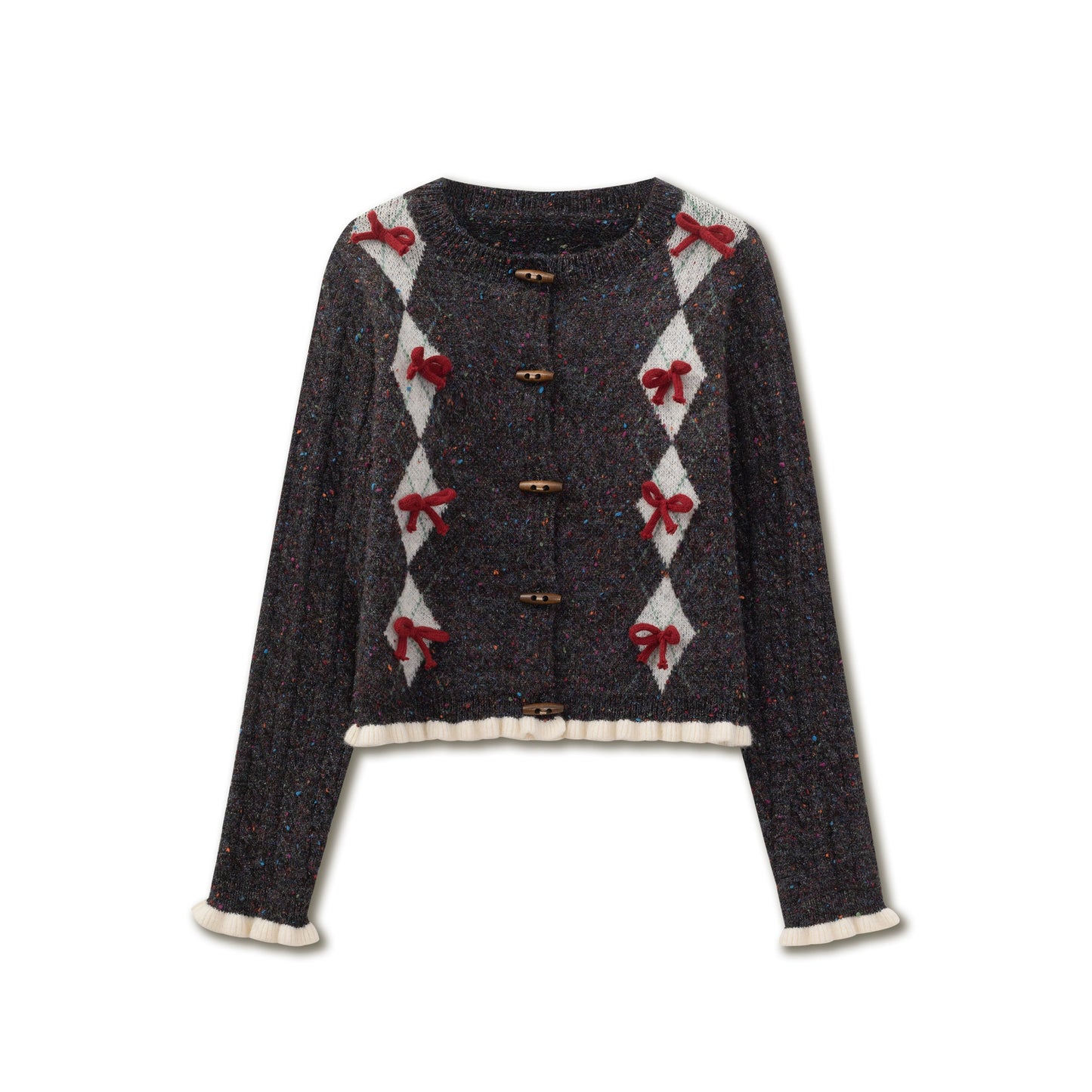 Dark Grey Rhombic Horn Button Sweater