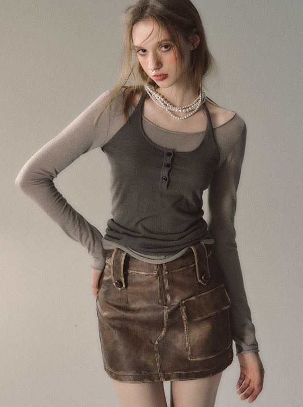 Fake two-piece wool knit t-shirt