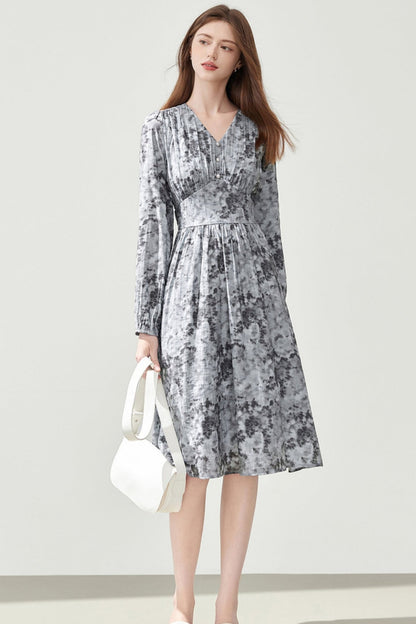 Waist Slim Floral V-Neck Dress