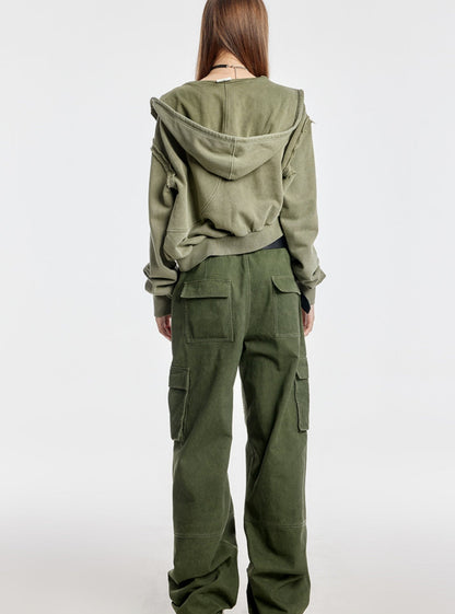 Army Green Straight Cargo Pants