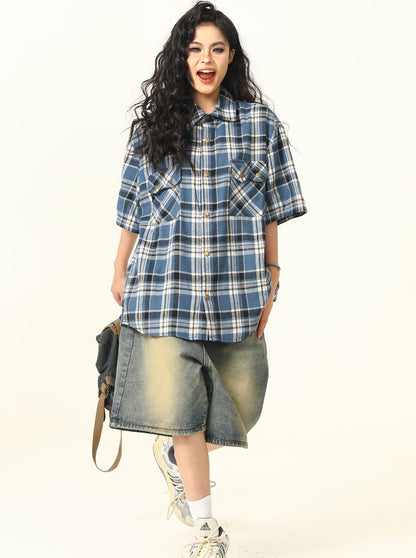 Vintage Pocket Cargo Plaid Shirt