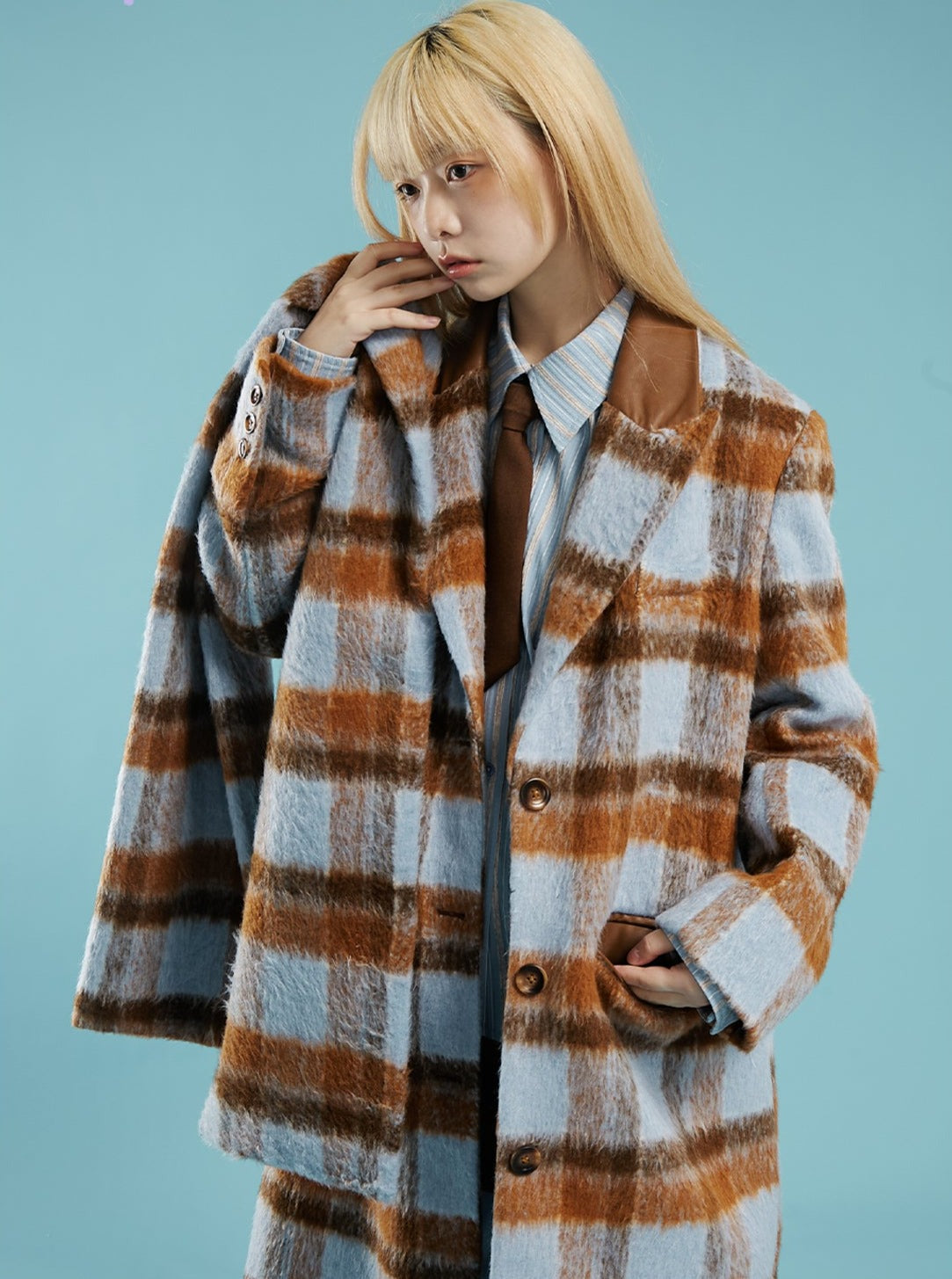 Mid-Length Plaid Jacket