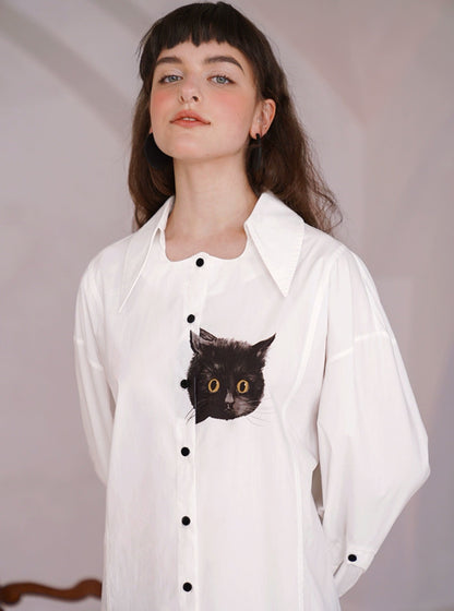 Minimalist Black Cat Cotton Shirt