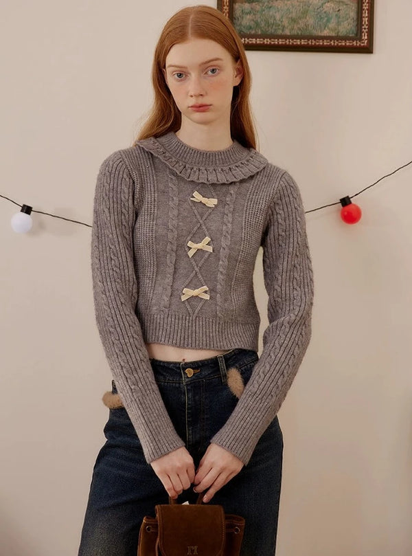 LACE COLLAR SLIM FIT KNIT TOP