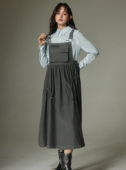 High-waisted loose long bib dress