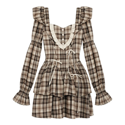 Brown Grid Bow Princess Dress