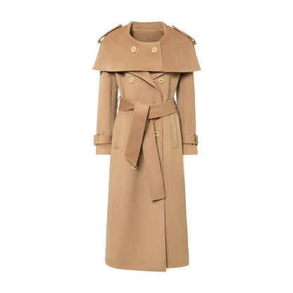 Coffee-Colored Woolen Cloak Coat Set-Up