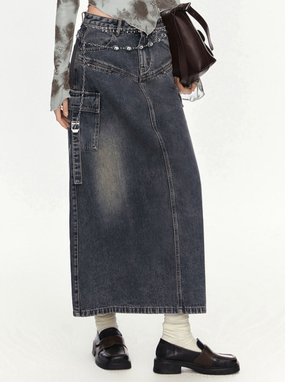 American retro mid length denim skirt