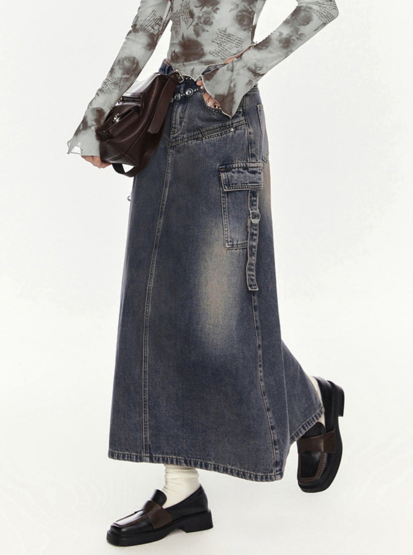 American retro mid length denim skirt