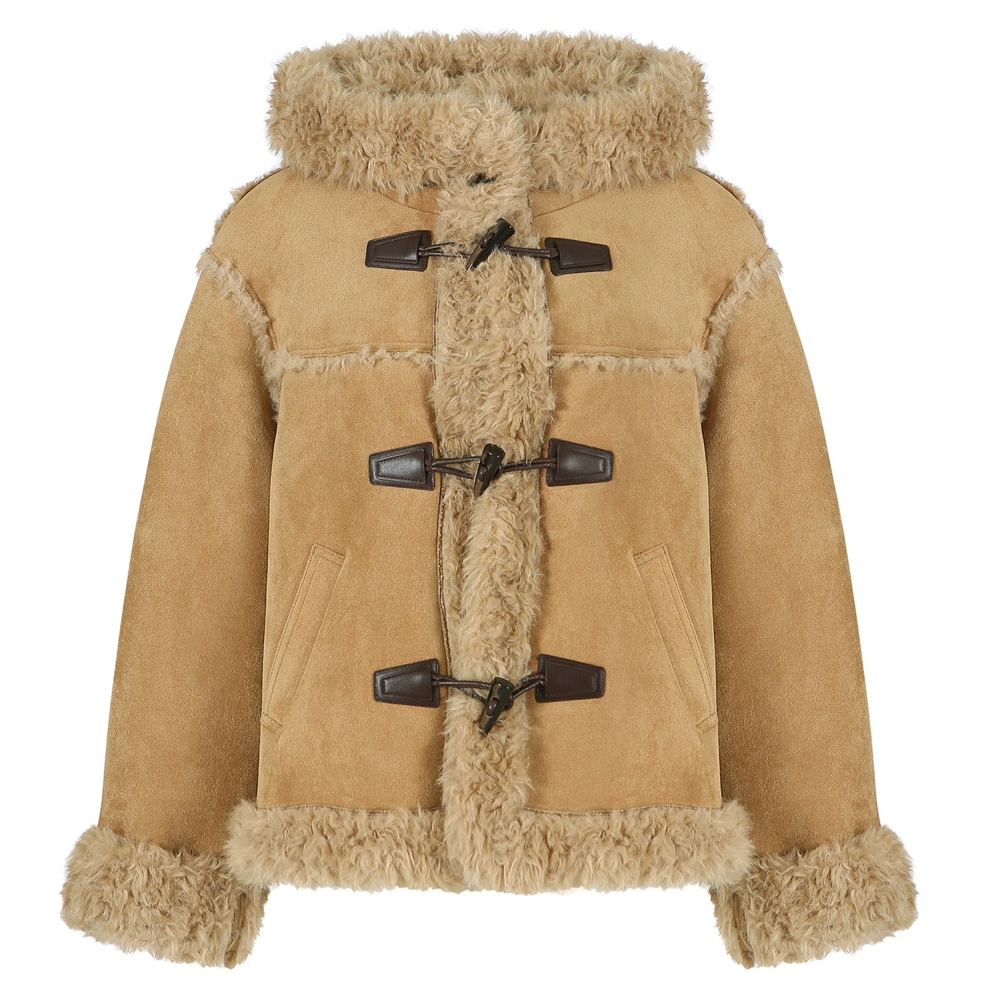 Horn Button Faux Fur Coat