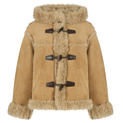 Horn Button Faux Fur Coat