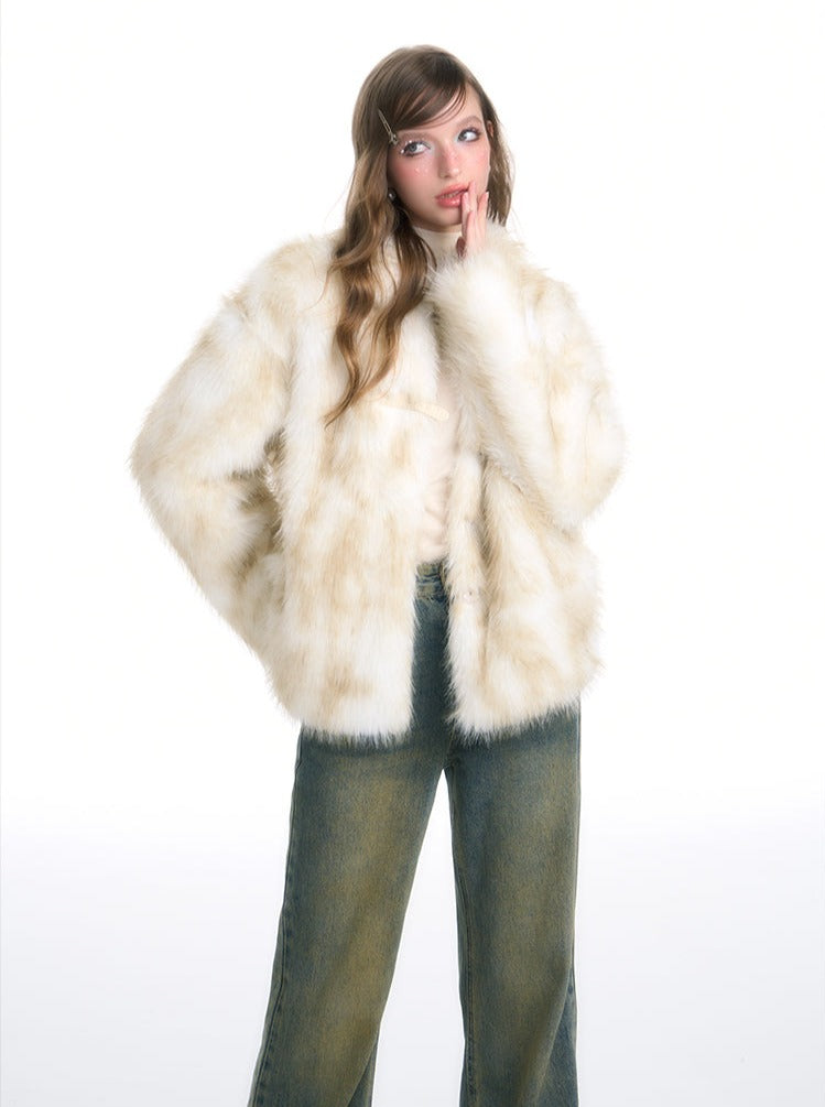 Gradient embellished thermal fur coat