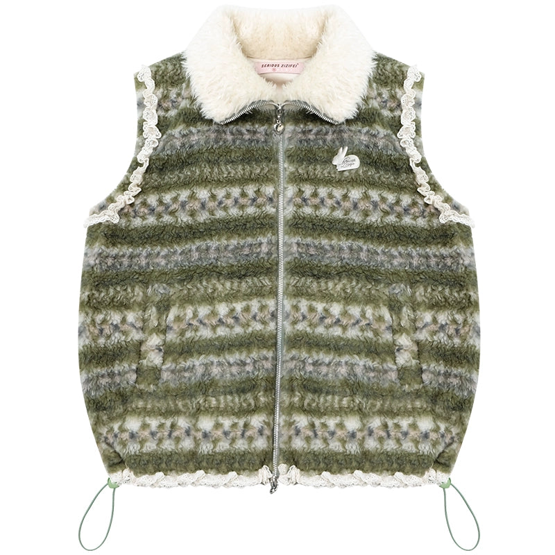 Retro Fair Isle Fleece Vest Jacket