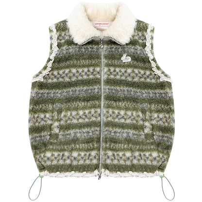 Retro Fair Isle Fleece Vest Jacket