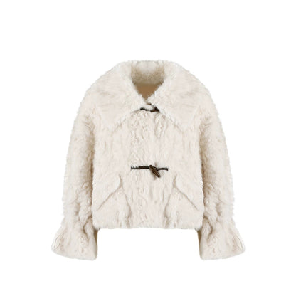 Imitation Horn Button Faux Fur Jacket