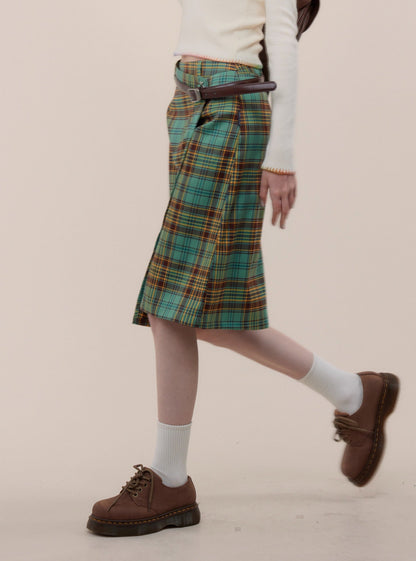 American retro hight waist plaid skirt