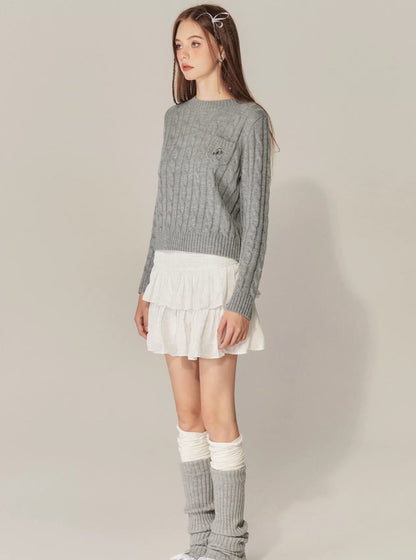 American retro pocket knitted twist sweater tops