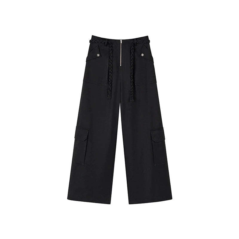 Large Pockets Slim Straight-Leg Pants