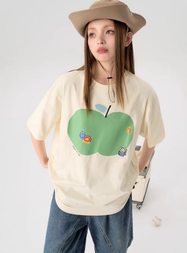 Loose Casual Fruit Label T-Shirt