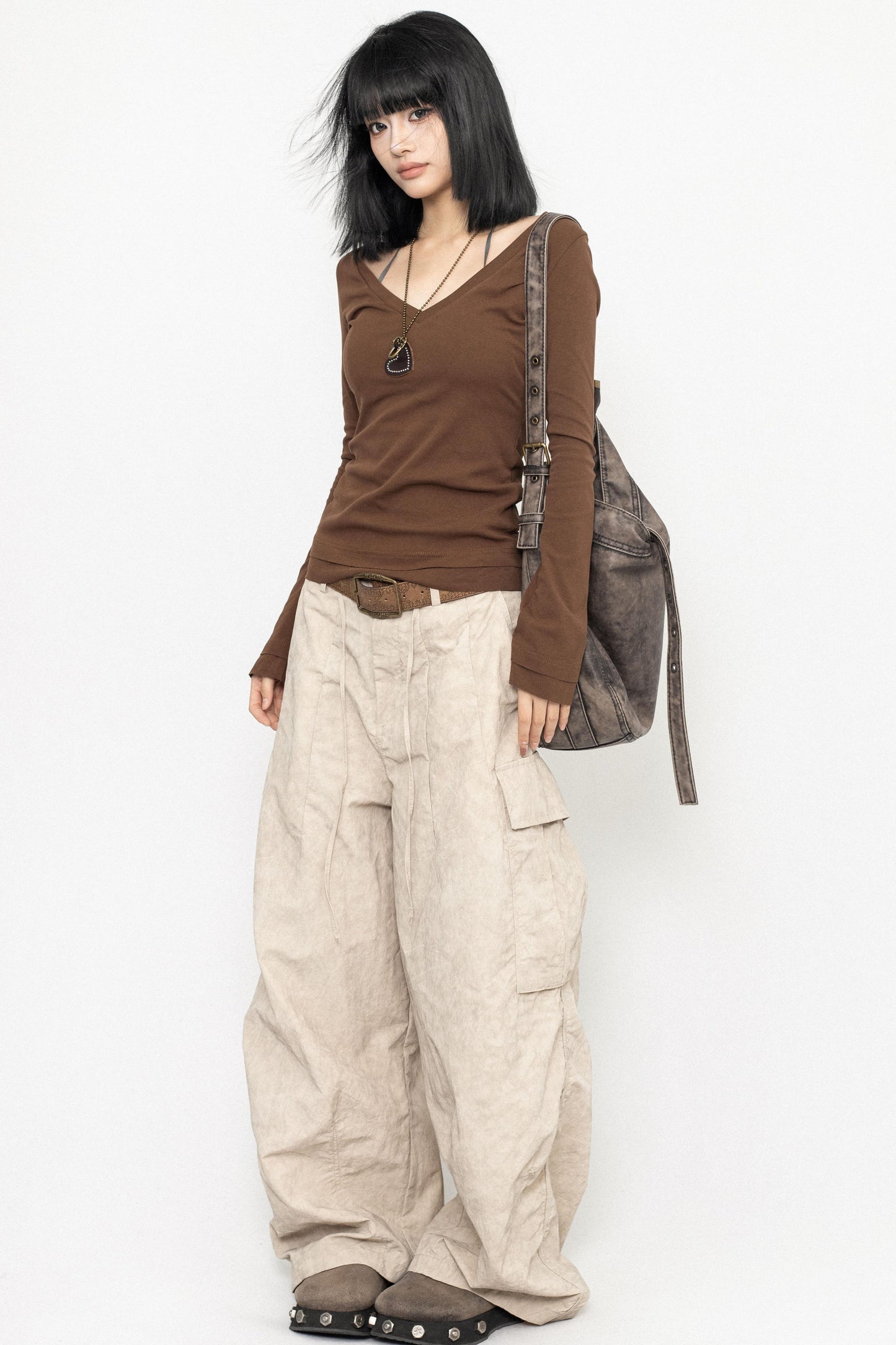 Retro V-neck Basic Top