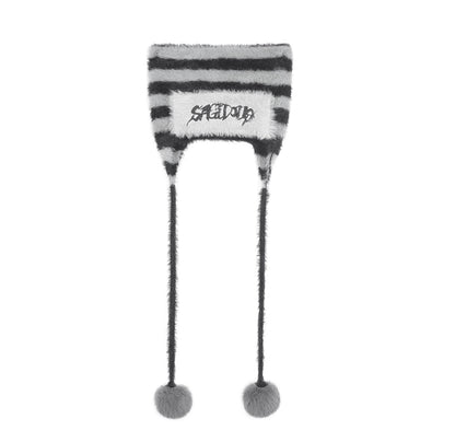 Striped Faux Mink Cat Ear Hat