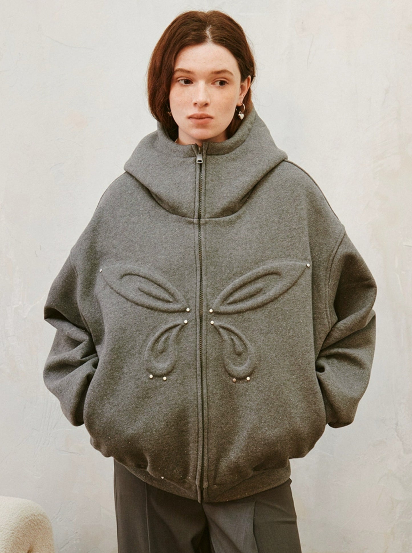 Butterfly Embossed Hooded Jacket