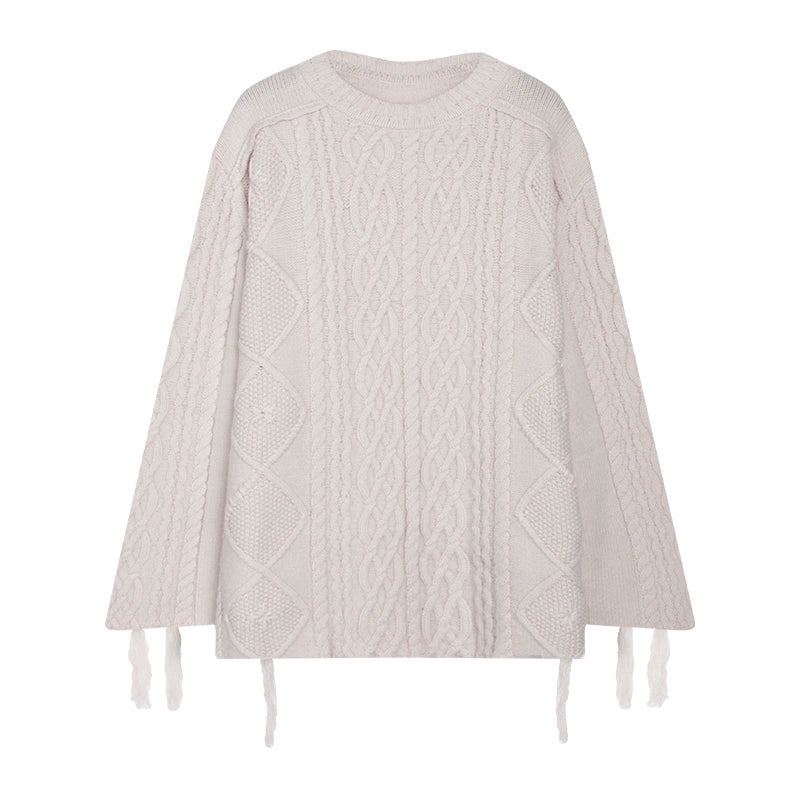 Crew Neck Crochet Cable Knit Sweater