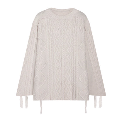 Crew Neck Crochet Cable Knit Sweater