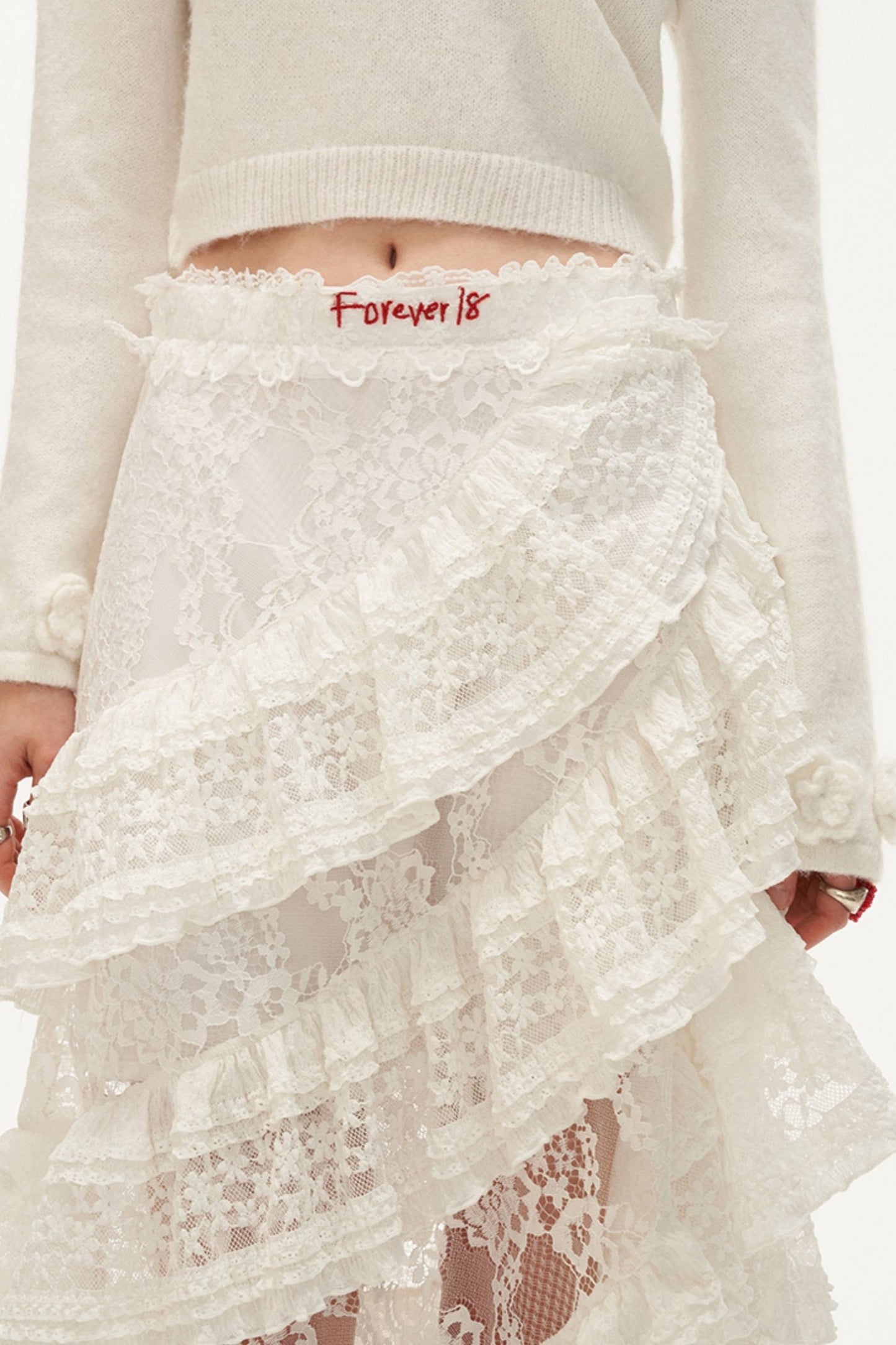 White Lace Layered Midi Skirt